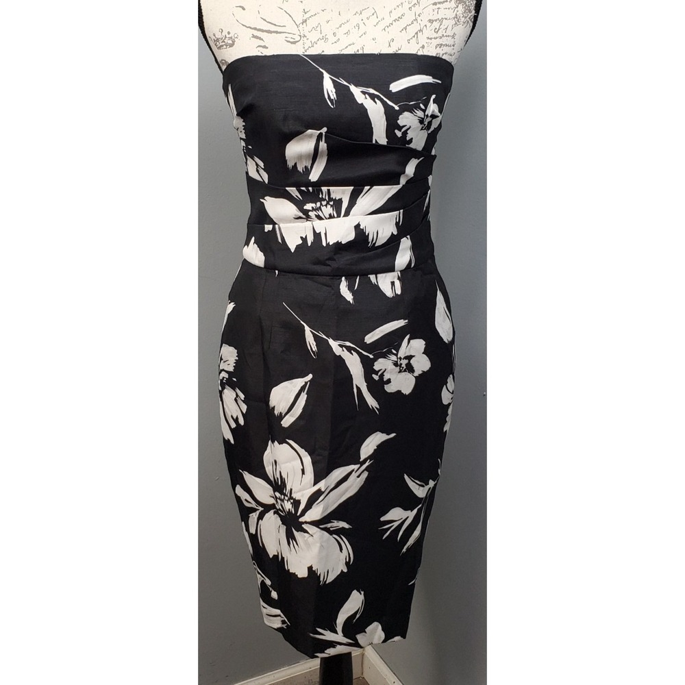 White House Black Market Pencil Dress Womens 2 Multi Floral Strapless Back Zip